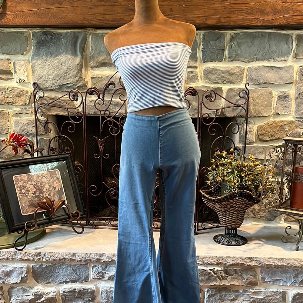 Free People Blue Flare Wide Leg Jeans